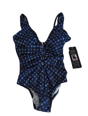 Shore Shapes Blue & Black One-Piece Swimsuit Size 8